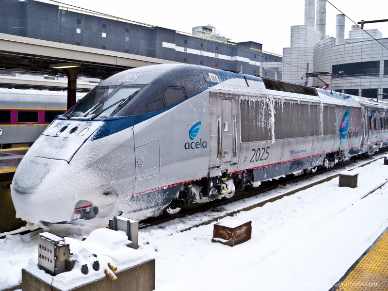 12 MBTA - Snow Covered Acela train at South Station Boston