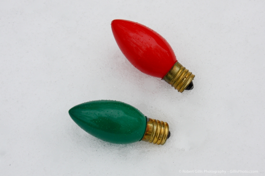 01 Christmas Still Life - Red And Green Christmas Bulbs In Snow