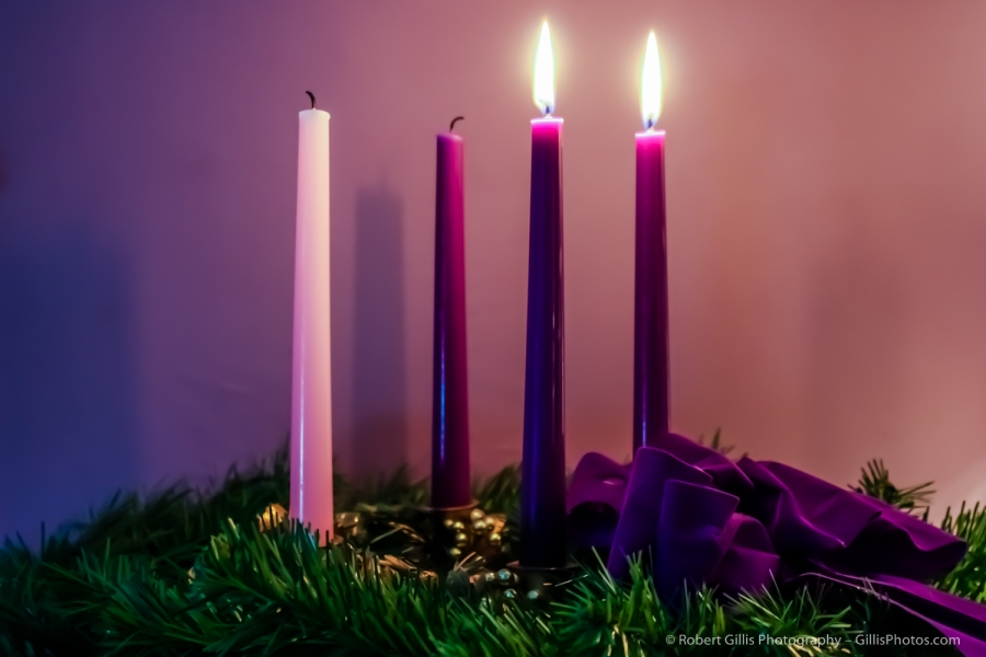 20 Christmas Still Life - Traditional Advent Wreath - Two Candles Lit