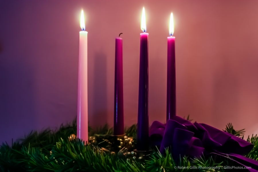 21 Christmas Still Life - Traditional Advent Wreath - Three Candles Lit