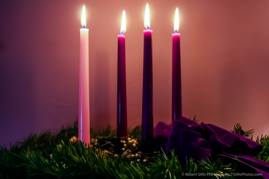 22 Christmas Still Life - Traditional Advent Wreath - Four Candles Lit