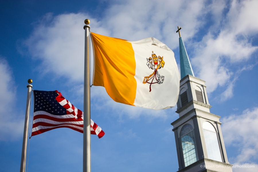 34 Church - US Flag and Flag of Vatican City at Saint Marys Foxboro