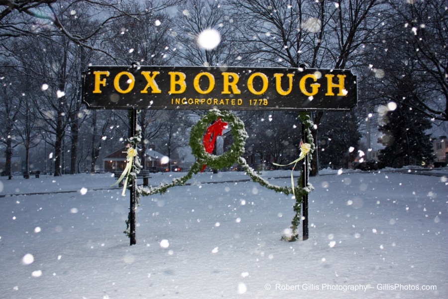 02 Foxboro Christmas - Foxboro Sign Snow Wreath