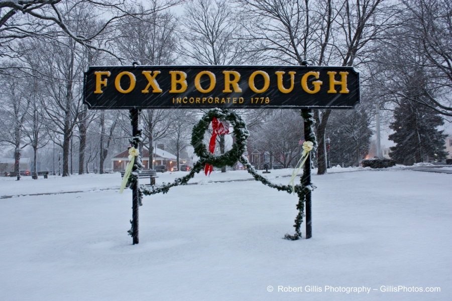 03 Foxboro Christmas - Foxboro Sign Snow Wreath