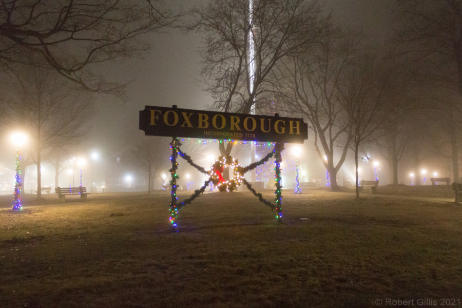 063-Foxboro-Christmas-on-Foggy-Night-Foxboro-Sign