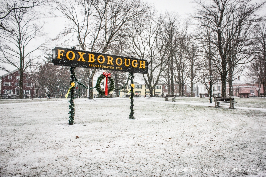 21 Foxboro Christmas - Foxboro Sign Light Snow Wreath