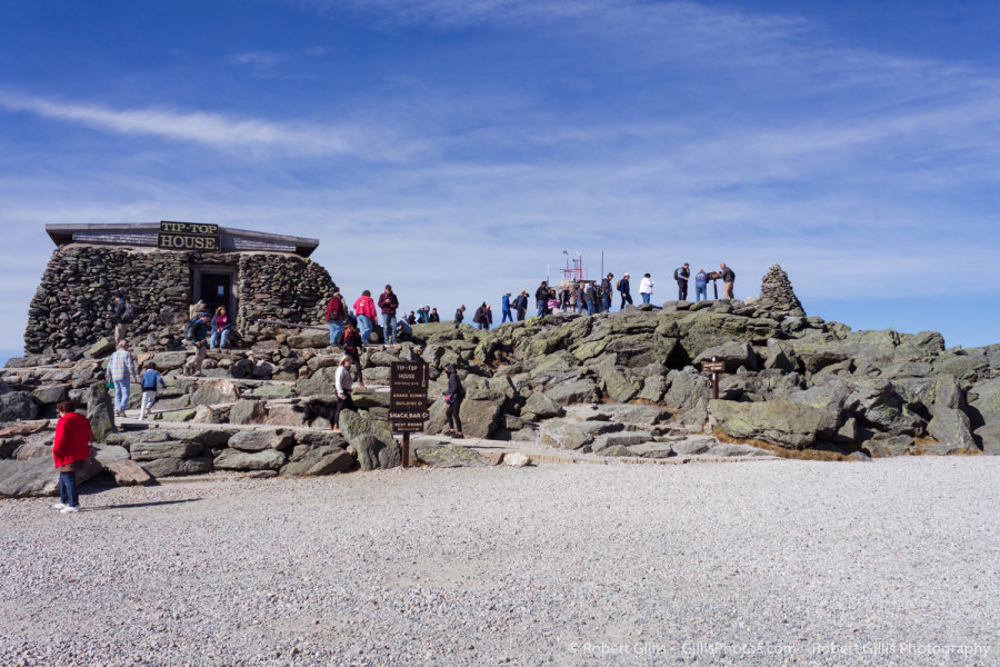 52 Tip Top House and 6288 Marker at Mount Washington Summit