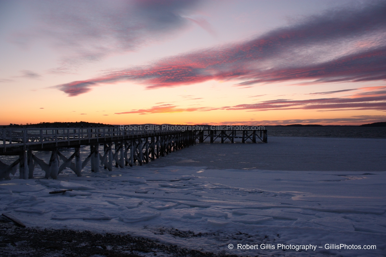 25 Hull - Nantasket - Sunset at Snow and Ice Covered A Street Dock