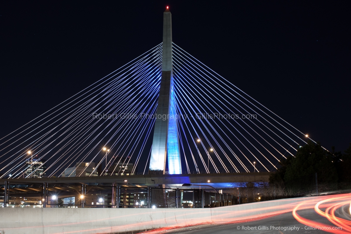 39 Night Image - Leonard Zakim Bunker Hill Memorial Bridge Boston With Car Lights