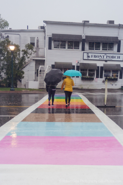 085 Ogunquit - Couple Walk New (2023) Beach Street Pride Crosswalk in the rain