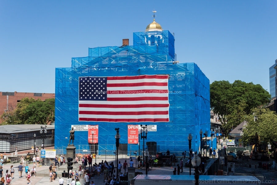 33-Faneuil-Hall-Boston-Under-Construction-With-Large-American-Flag