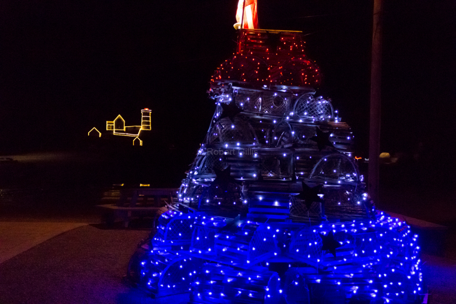 056-Cape-Neddick-Nubble-Lighthouse-Lit-Up-And-Lobster-Trap-Tree